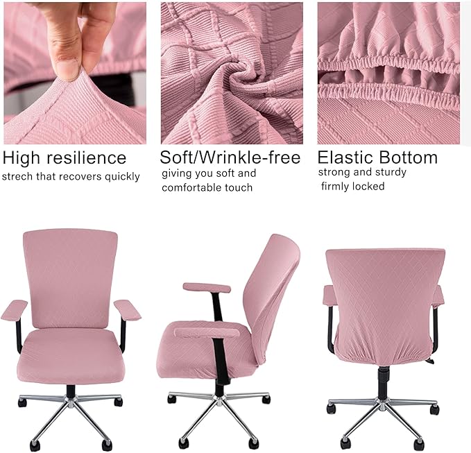 4 Pcs Office Chair Cover Set with 4 Extra Elastic Straps Universal Protective Office Chair Covers Stretchable Desk Chair Cover Office Armrest Cushion Backrest for Rotating Chair (Pink)