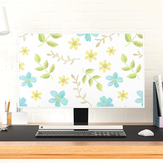 Colorful Flowers Plants Waterproof Screen TV Cover 50,51,52 Inch Spring Floral Full Body Cover for TVs Screen for LCD LED PC Desktop and Home Hanging TV Anti-Static Protective