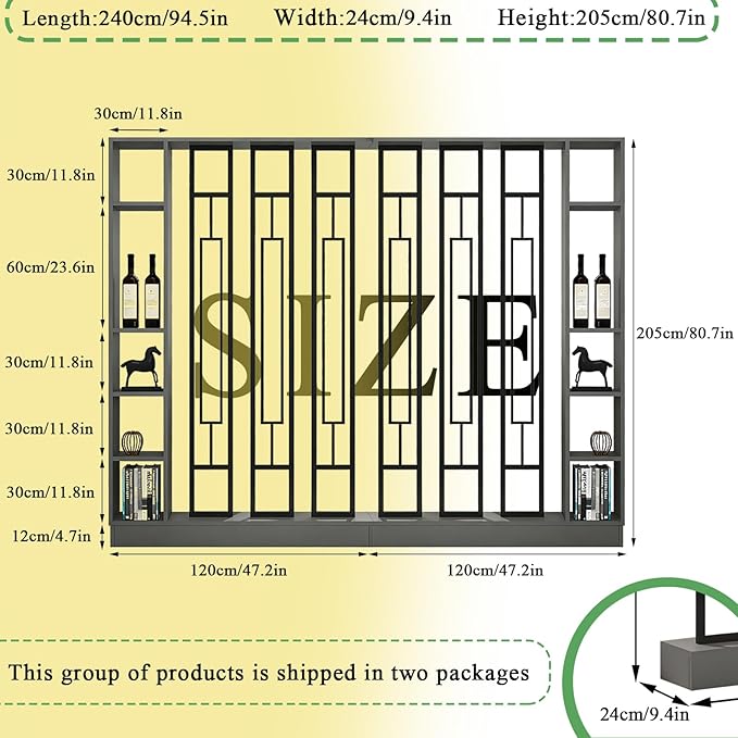 Room Divider with Shelves, Entrance Hall Partition Screen Column Floor to Ceiling - Freestanding Room Divider with Storage Shelf (C Gray + Black+C Gray + Black, 47.2in / 120cm+47.2in / 120cm)