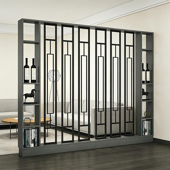Room Divider with Shelves, Entrance Hall Partition Screen Column Floor to Ceiling - Freestanding Room Divider with Storage Shelf (C Gray + Black+C Gray + Black, 39.4in / 100cm+39.4in / 100cm)