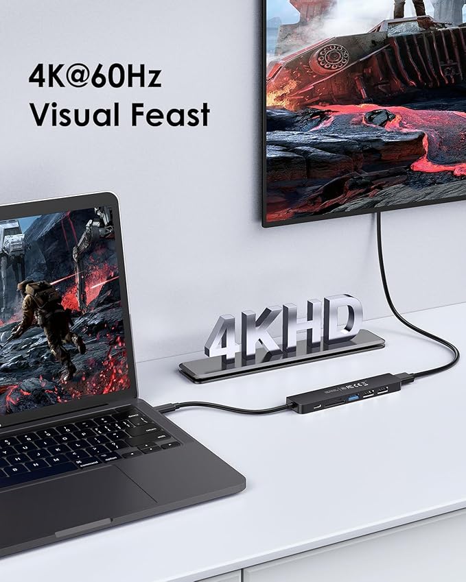LENTION USB C Hub with 100W Charging, 4K HDMI, Dual Card Reader, USB 3.0 & 2.0 Compatible MacBook Pro, New Mac Air/Surface, Chromebook, More, Stable Driver Adapter (CB-CE18.Black)