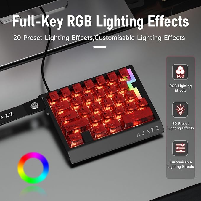 AJAZZ AK029 Wired One Handed Gaming Keyboard,Magnetic Switch, Adjustable Trigger Force, 8KHz Polling, 29 Keys Rapid Fast Mechanical Keyboard, RGB Backlight, SOCD & DKS, Aluminum Plate