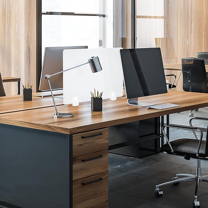 tonchean 4PCS Acrylic Desk Dividers - 23.6”L x15.8”W White, Office Privacy Partitions with Clamps, Plexiglass Protective Shields for Offices Schools Call Centers