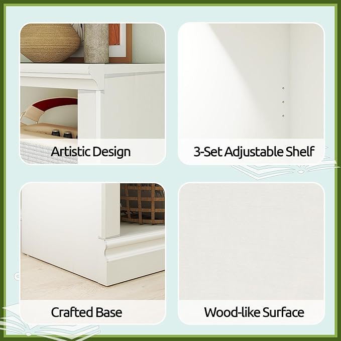 Bevfint Double Wide Open Shelf Bookcase - 2 Tiers 4 Storage Cube Adjustable Space Book Case, Display Cabinet Organizer with Bookshelf, 64.8 inch Width Indoor Furniture for Home Library Office, White