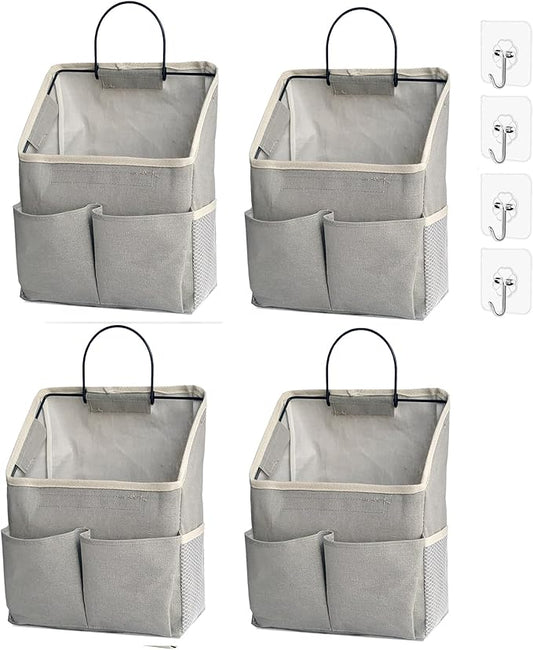 4pcs Wall Hanging Storage Bag,Wall Hanging Organizer bags with Pockets, Wall Organizer Storage for Dormitory Bathroom Bedroom (Grey-upgraded)