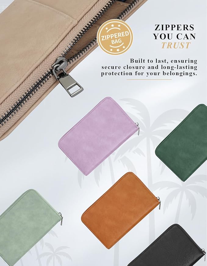 Family Passport Holder Wallet RFID Travel Document Organizer for Women Men, Portable Case Cover for Cards, Boarding Pass with Wrist & Neck Double Strap, Travel Gifts (Apricot, 1pack)