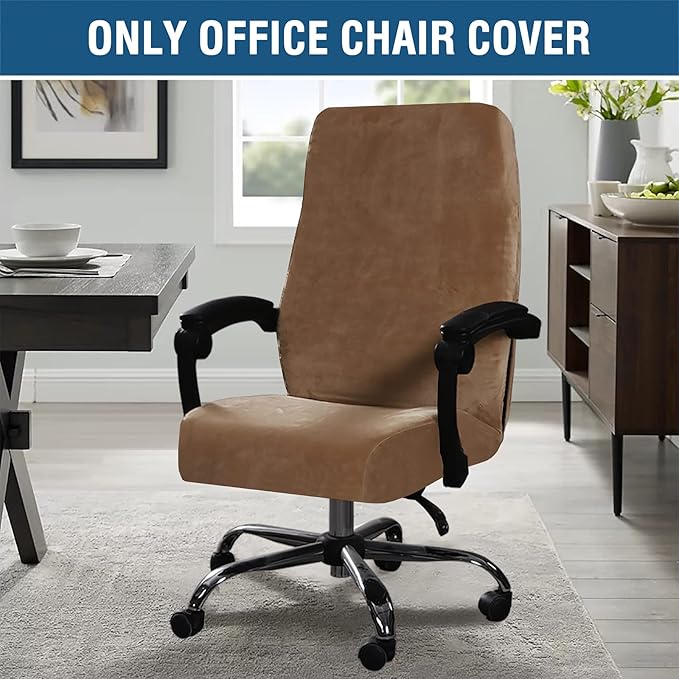 H.VERSAILTEX Velvet Home Office Chair Covers Stretchable Computer Desk Chair Covers Mid - High Back Universal Executive Boss Chair Covers Gaming Chair Cover Removable Machine Washable, Camel