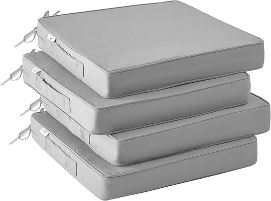 IPYNBAP Outdoor Chair Cushions Set of 4 -Waterproof Outdoor Seat Cushions for Patio Furniture, Patio Chair Cushion with Handle and Ties, Square Out Door Chair Pads,17" x 16" x 2", Grey