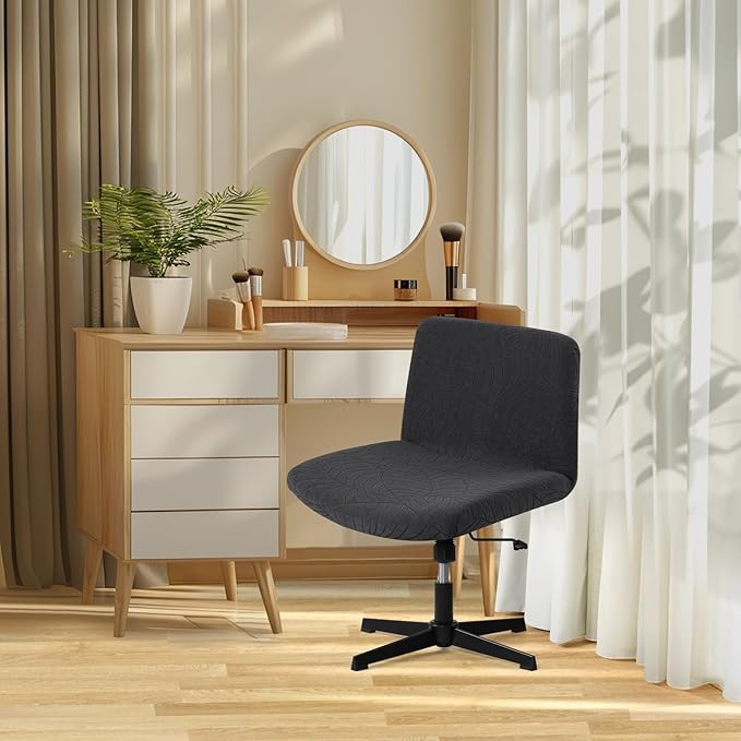 Fuloon Criss Cross Chair Cover, Waterproof, Stretchable, Solid Jacquard, Suited for Armless/Office/Desk/Mid Back Wide Seat/Computer/Task/Vanity/Accent Chair (Leaves -Shaped Jacquard, Black)