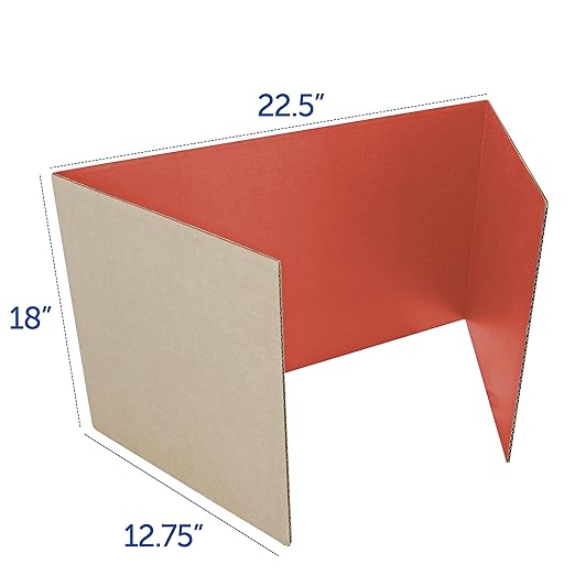 Flipside Products 18”x 48” Red Study Carrel, Privacy Boards, Student Privacy and Focus Booth for The Classroom, Desk Divider Cubby for Tests, Made in USA - 24 Pack
