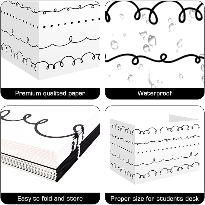 Whaline 24Pcs Student Desk Privacy Boards Classroom Desk Divider White Black Squiggle Dots Shield Privacy Panel Folders Screen Partition for School Teacher Student Test Supplies