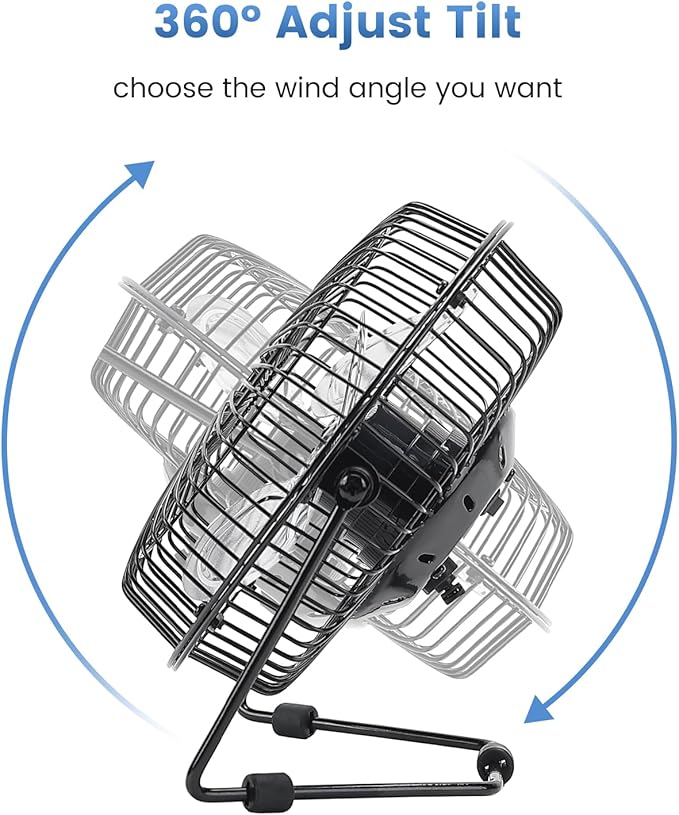 Fanspex 6" USB Desk Fan, Small Desktop Fans for Home Office Bedroom, Metal Construction with 360° Adjust Tilt, 1800 RPM Fan Speed