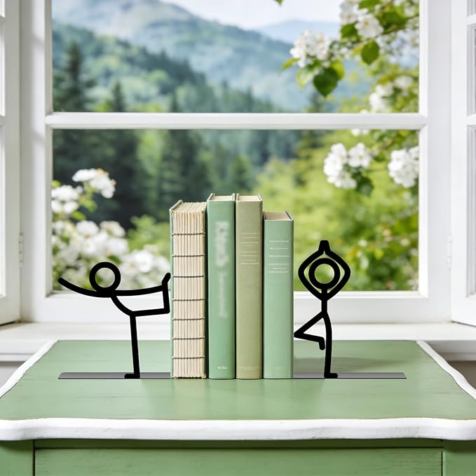 Metal Bookends Yoga-Style Bookends Decorative Cute Book Ends for Shelves Reading Decor Bookshelf Decor Book Stoppers for Bookshelf Home Office Desk Book Lovers Gift