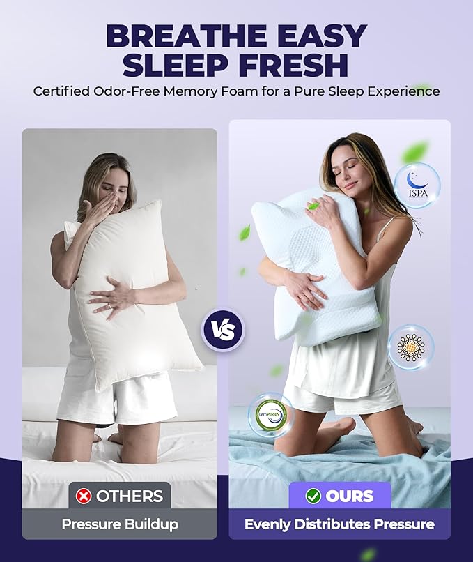 Emircey Clinical-Level Relief Cervical Neck Pillow for Sleeping, Orthopedic Contour Memory Foam Pillow for Side Sleepers,Cooling Reading Pillow Neck Relief, Ergonomic Back Stomach Sleepers,Light Grey