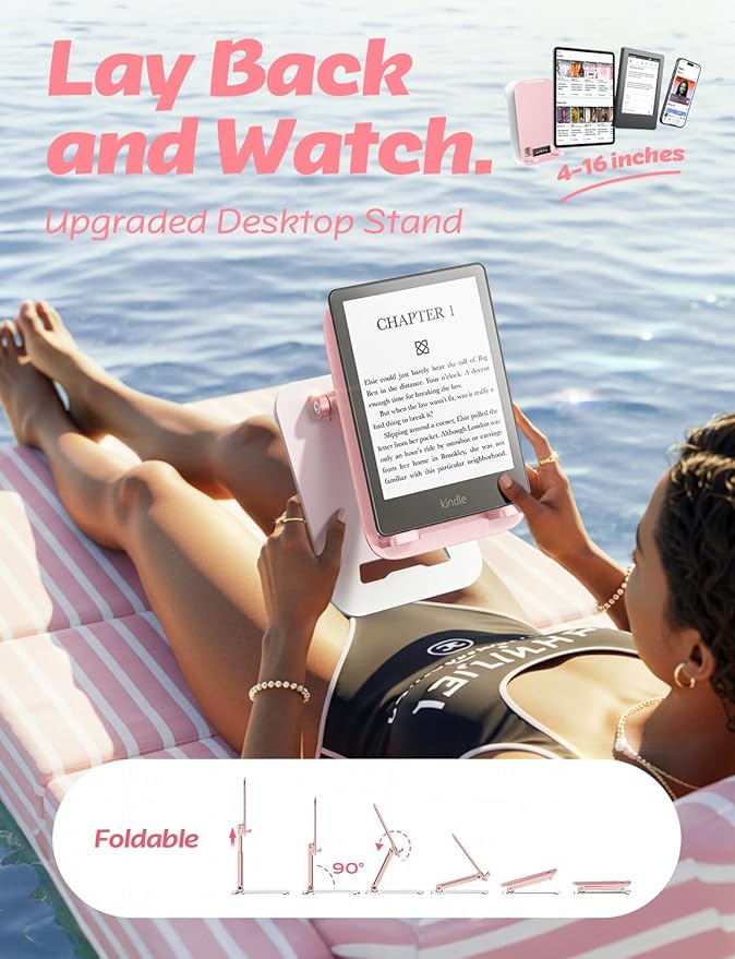 LISEN Pink Desk Accessories for iPad Office Supplies Desk Decor for Moms Women Mother Gifts for Him Tablet Stand Vanity Accessories Video Face Time Free Hands for ipad Switch Kindle