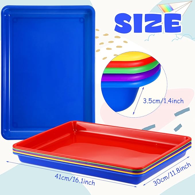 Hoteam 5 Pcs Paper Trays for Classroom Plastic Storage Bin Tray Bulk Stackable File Organizer for School Office Teacher Book Organization Supplies(Classic Color,16.14 x 11.81 x 1.38 Inch)