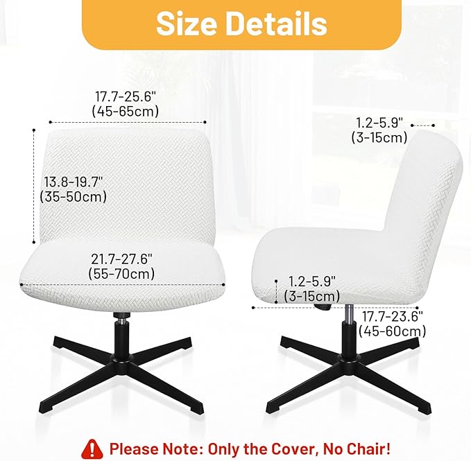 Criss Cross Chair Cover, White Slipcover Armless Office Vanity Computer Chair Cover，Stretch Mid Back Wide Seat Swivel Slipper Chairs Protector Jacquard for Bedroom（Only Covers, No Chairs）