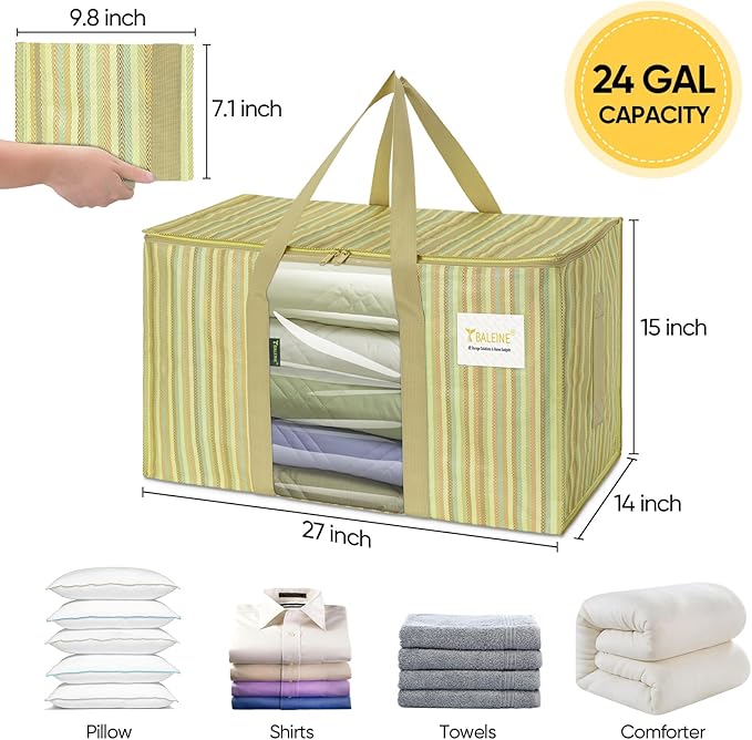 BALEINE 4-Pack Oversized Moving Bags with Reinforced Handles, Heavy-Duty Storage Tote Moving Supplies for Packaging, Camping (Color Stripe, 4-Pack)