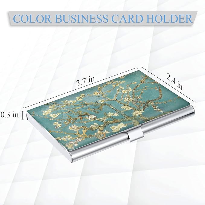 Business Card Holder，Color Printing Men's and Women's Business Card Case，Ultra-Thin Metal Business Card Organizer，Carry-on Pocket Wallet Business Card Holder,Green Tree