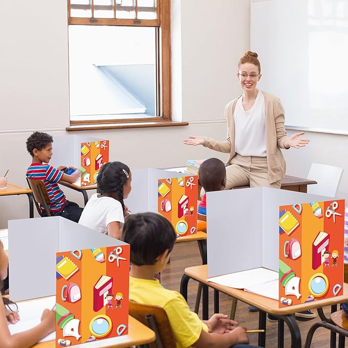 Zhehao 12 Pcs Desk Dividers for Students, Privacy Folders Boards Bright Colored Testing Dividers Panels for School Classroom Student Teacher Desks, 15.76 x 13.3 x 11.8 Inches(You Can Do It)