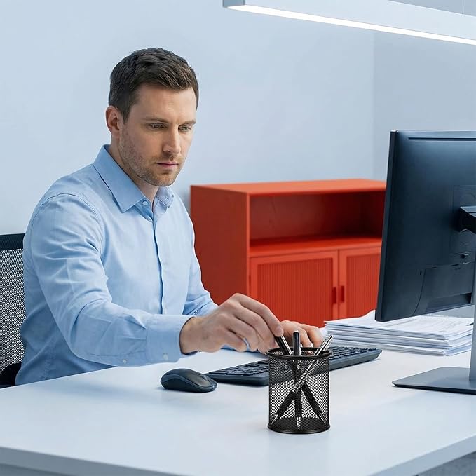 Pen Holder Pencil Holder Mesh Metal Pen Cup Holder Pencil Cup Holder for Desk Office Home Pen Organizer Black, 6 Pack