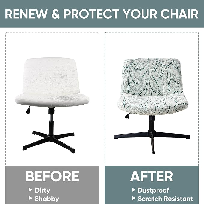 LavishCover Waterproof Palm Leaf Criss Cross Chair Cover, High-Stretch Flocked Fabric, Armless Office & Desk Chair Protector Against Stains and Wear(Green,Palm Leaf, Just The Cover,No Chair)