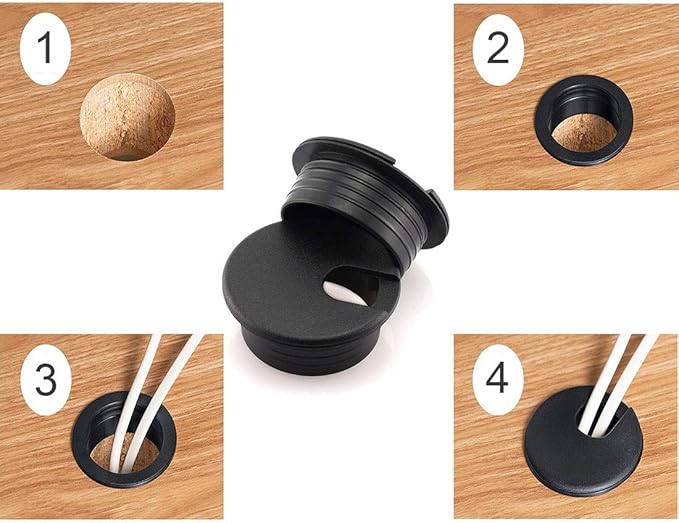 HJ Garden 8pcs 1-3/4 inch Desk Wire Cord Cable Grommets Hole Cover for Office PC Desk Cable Cord Organizer Plastic Cover Black