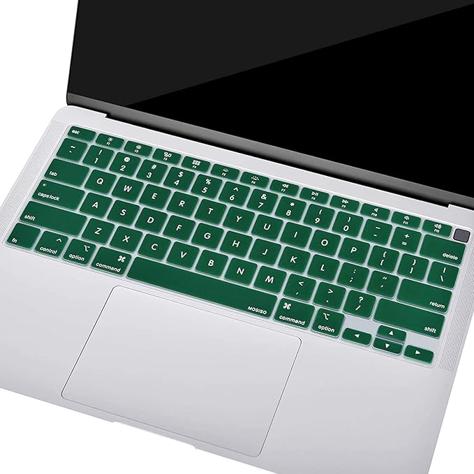 MOSISO Keyboard Cover Compatible with MacBook Air 13 inch 2022 2021 2020 Release A2337 M1 A2179 Retina Display with Touch ID Backlit Magic Keyboard, Waterproof Protective Silicone Skin, Peacock Green