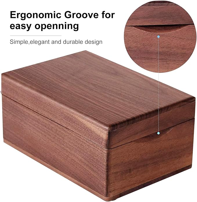 MaxGear Business Card Holder for Desk, 2.2" x 3.5" Walnut Wood Business Card Organizer, Index Cards Box Holds 300 Cards, 3 Divider Boards, Includes A-Z Tabs, Desktop Organizers for Office & Home