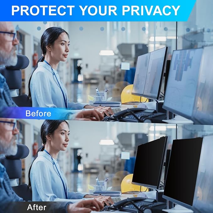 2Pack Magnetic 22 Inch Privacy Screen for Computer Monitor 16:10 Aspect Ratio, Hanging Removable Anti-Blue/Glare Protector Film, Anti Spy Desktop Security Private Filter 22in