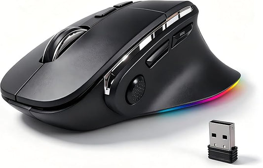 Ergonomic Mouse,Bluetooth Vertical Wireless Mouse,LED Rechargeable Optical Computer Mice, Portable(BT5.2 or USB 2.4GHz) Dual Mode,1000/1600/2400 DPI,8 Buttons for Laptop,Desktop,PC,Macbook (grey)