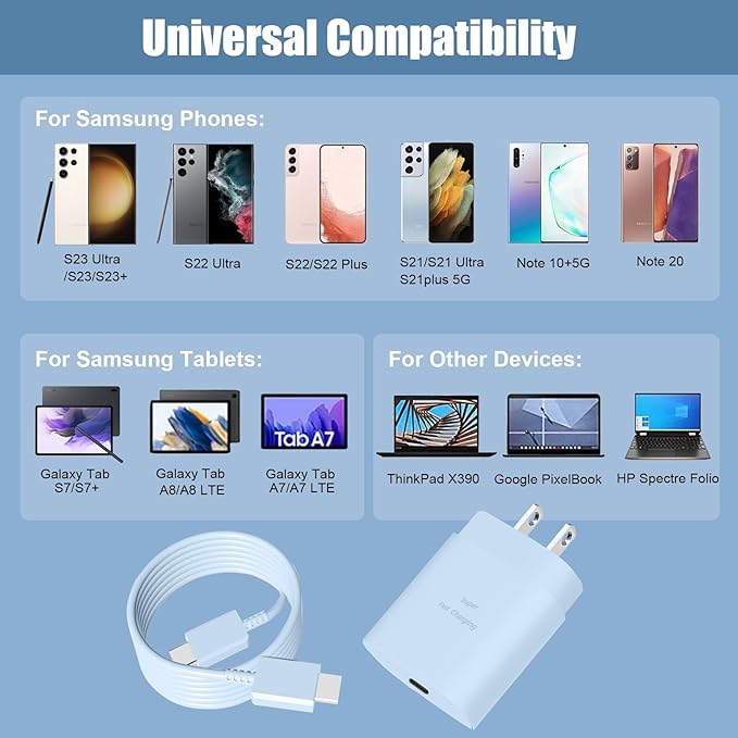 Fast Charger Type C,25W S23 Ultra Charger PD/PPS USB C Super Fast Charging Block&10FT Long Type C Cable Cord for Samsung Galaxy S26/S25/S24/S24+/S24 Ultra/S23/S23+/S23 Ultra/S22/S22+/S22 Ultra/S21/S20