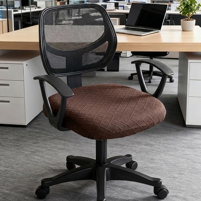Stretch Jacquard Office Chair Cover, Removable Washable Desk Chair Cover, Anti-dust Seat Cushion Protectors - Chocolate