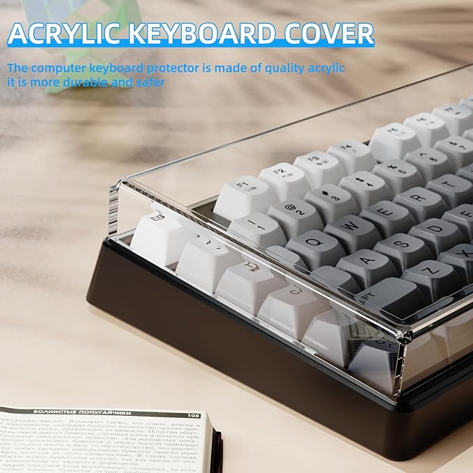 Attack Shark KC03 Acrylic Clear Transparent Keyboard Cover(13.9 * 5 * 0.9 inch) with Dustproof Waterproof Anti-hit Anti-cat Protective Case for Standard 87Key Mechanical Gaming Keyboard