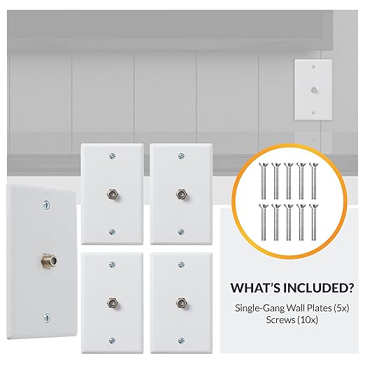 Newhouse Hardware 2.75 x 4.5 in. 1-Port TV Cable Wall Plate with F-Connector for Coaxial Cable, 5-Pack TVP-WH-05