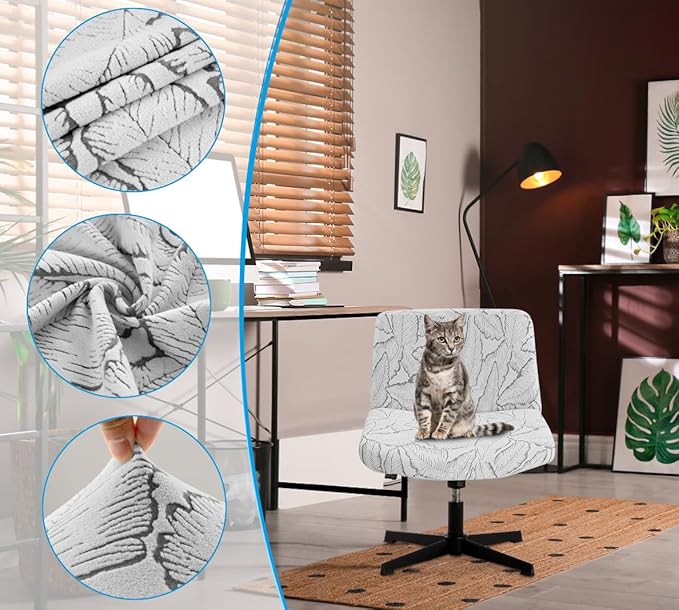 Fuloon Criss Cross Chair Cover, Stretchable, Solid Jacquard, Armless Chair Slipcovers for Office/Desk/Mid Back Wide Seat/Computer/Task/Vanity Chair (Reed -Shaped Jacquard, Grey)