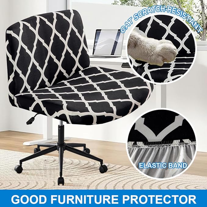 Levoberg Armless Criss Cross Office Desk Chair Cover Slipcovers Printed Vanity Desk Chair Covers Armless Cross Legged Wide Chair Covers Accent Mid Back Wide Swivel Task Chair Protector #9