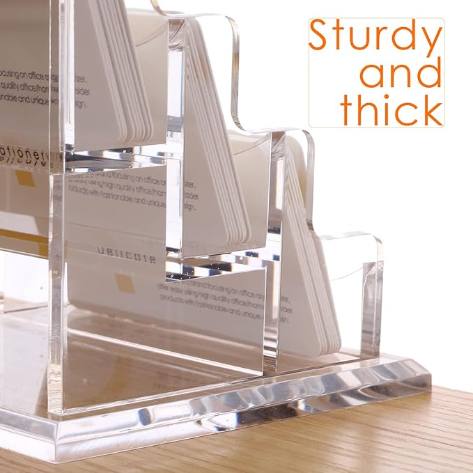 SANRUI Acrylic Business Card Holder for Desk, Horizontal Clear Name Card Display Stand Desktop Display Stand for Business Cards, Business Card Organizer, Perfect for Offices & Professionals 3 Slots