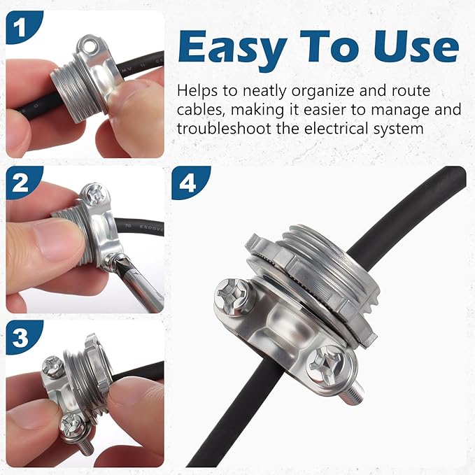 25 Pack 1/2 inch Clamp Type Cable Connectors, Zinc Alloy Wire Clamps for NM Cables, Electric Wires, Metallic Conduit, Electrical Box