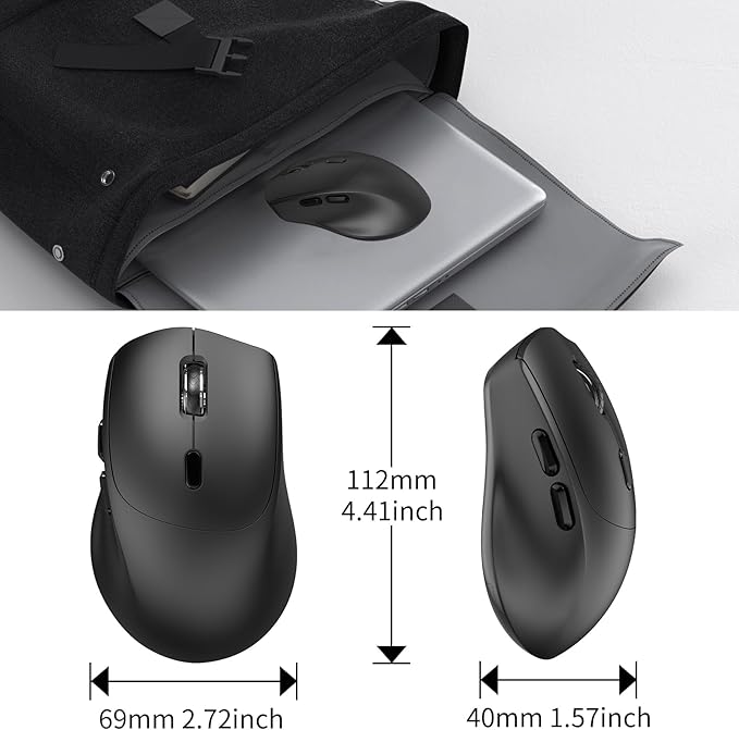 Computer Wireless Mouse with 2 Side Buttons (6 Total), 2400 DPI Adjustable, Silent Clicks & Anti-Slip Scroll Wheel, 2.4GHz with USB Receiver for Laptop, PC, Chromebook, Windows, Mac - Black