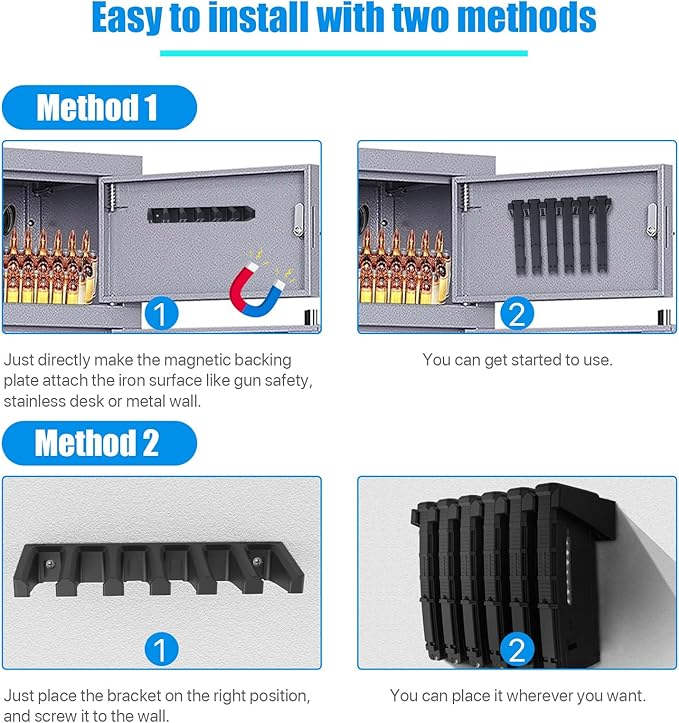 RUSFOL Solid ABS 6X Standard PMAG Wall Mount, Mag Holder, Home Magazine Storage Rack