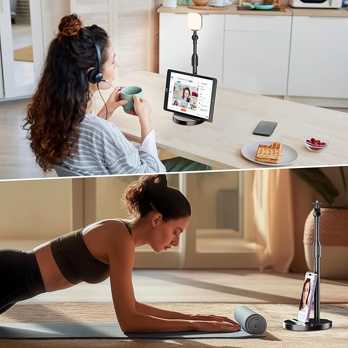 LenTok Telescopic Webcam Tripod Stand for Desk with Phone Holder, Desktop Webcam Mount Compatible with C922 C930e C920S C920 C615 C960 C920x Brio 4K, Table Phone Stand with 1/4'' Thread