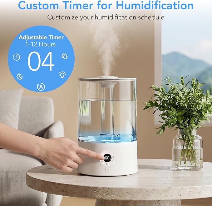 Electactic 3.8L Cool Mist Humidifier, Quiet Ultrasonic Humidifier for Bedroom, Baby Room, Home Office & Plants, 360 Nozzle, 3 Mist Levels, 7-Color Night Light
