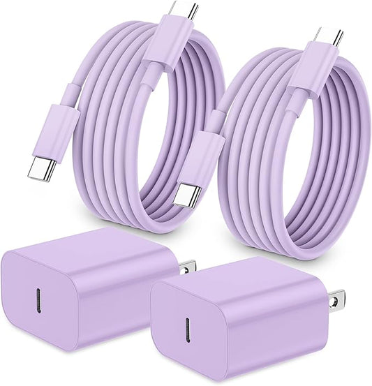 iPhone 17 16 15 Charger Fast Charging,2Pack 20W Apple iPad USB C Wall Chrager Block with 6FT USB C to C Cable for iPhone 17/Pro/Pro Max/17 Air/ 16/16 Pro/16 Pro Max/15/Plus/Pro/Pro Max (Purple)