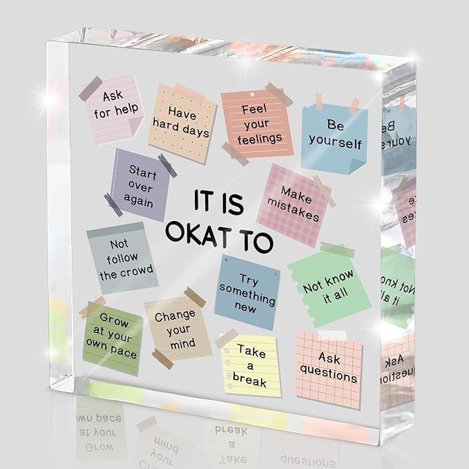 Note to Self Motivational Decor, "It's Okay..." Inspirational Desk Accessories, Mental Health Print Decorations for School Counseling Office Therapy Desktop Art Decoration School Counselor