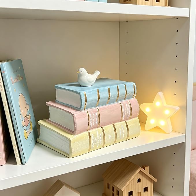 Decorative Books Shelf Home Decor - Resin Fake Books for Decoration Coffee Table Books for Living Room Aesthetic Bedroom Bookshelf Office Desk Bookends Modern Farmhouse 5.5 x 4.5 x 7.5 Inch DiliComing