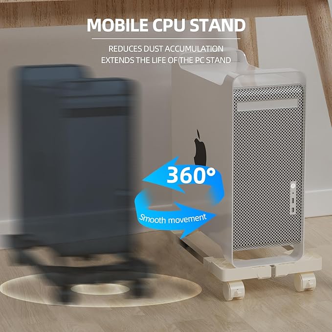Computer Tower Stand, Adjustable Mobile CPU Stand Fits Most PC Tower, Desktop CPU Holder with 4 Rolling Caster Wheels, PC Floor Cart Riser Gaming Desk Accessories