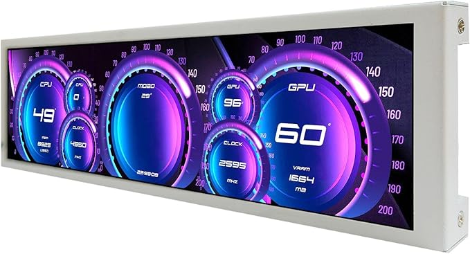 VSDISPLAY 9.1 Inch 1920x462 IPS Small Mini LCD Monitor PC Case LCD Screen Secondary Display Monitoring Computer Temperature CPU GPU RAM Data,White