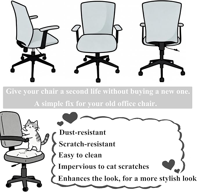 Office Chair Covers 4 Pcs Stretchable Computer Chair Cover Desk Accessories Office Supplies Armrest Seat Slipcovers Desk Decor (Light Gray)