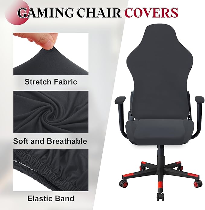 uxcell Gaming Chair Covers, Stretchable Office Computer Chair Slipcover with Armrest Covers, Elastic Seat Protector for Office Reclining Racing Game Chair, Dark Gray
